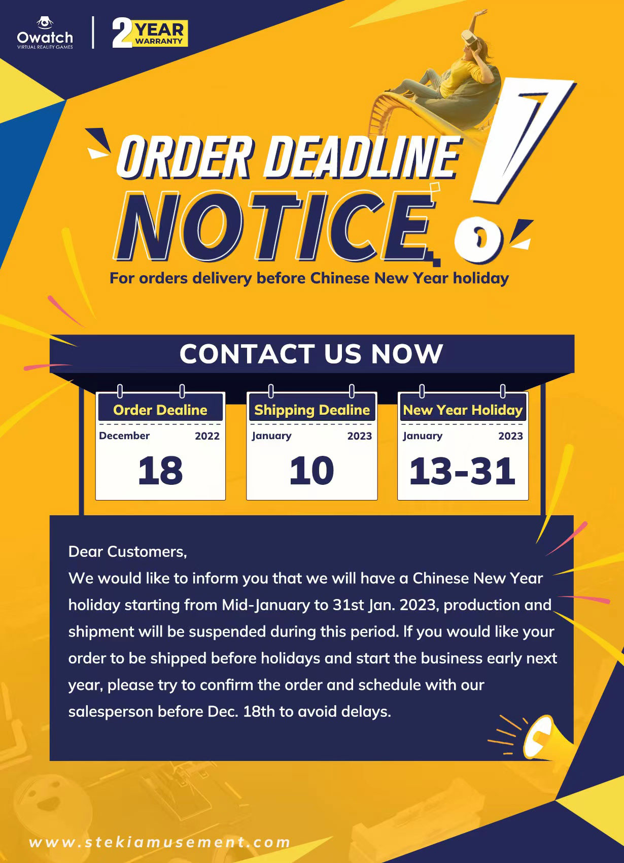 Order Deadline Notice ——for orders delivery before Chinese New Year holiday