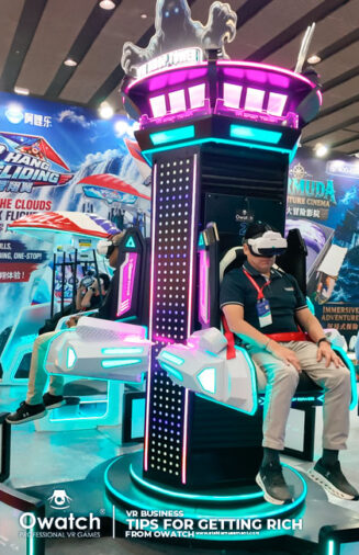 Rotating VR drop tower indoor ride