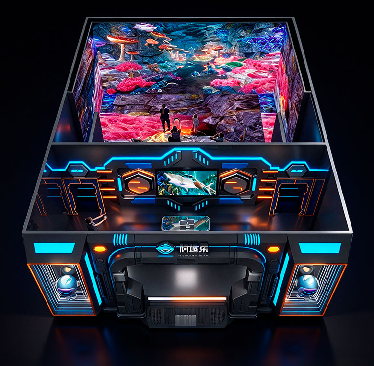 Illusion-CubeX Owatch Illusion CubeX Suspended Glass Theater, all-in-one immersive attraction.